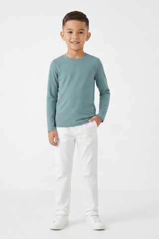 Kiagu Erkek Çocuk Uzun Kollu Basic Düz Tişört %100 Pamuk Bisiklet Yaka T-shirt 2-13 Yaş Turkuaz