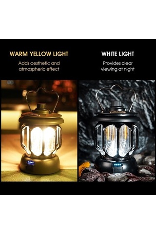 Ulzyvf Çreatetech Vintage Siyah Şarjlı Led Kamp Lambası, Mekan Işıkları Siyah