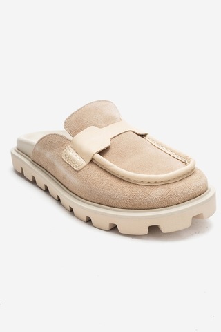 Luvishoes Vela Bej Süet Hakiki Deri Kadın Terlik Bej