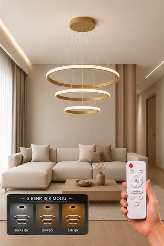 Rizon 3 Lü Led Sarkıt Avize 3 Renk Kumandalı Eskitme