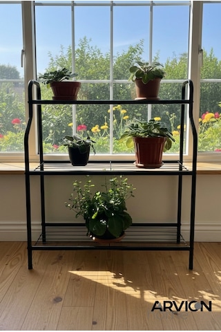 Modern Siyah 3 Katlı Metal Mutfak Ve Dekoratif Saksılık Çiçeklik Dayanıklı Raflı Stand-organizer Siyah