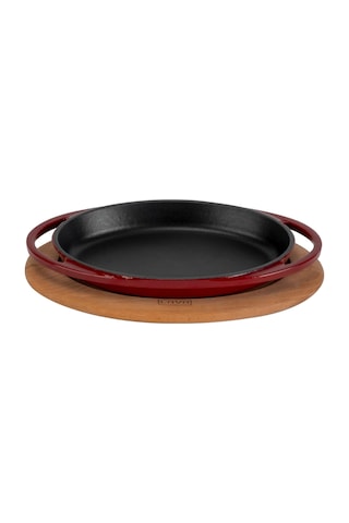 Lava Döküm Oval Sahan Döküm Demir Yekpare Çift Kulplu Kayın Servis Ahşabı Ölçü 21x14cm.-bordo Bordo