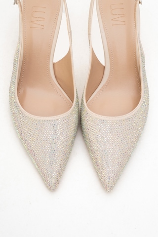 Novs Bej Taşlı Kadın İnce Topuklu Abiye Ayakkabı Bej