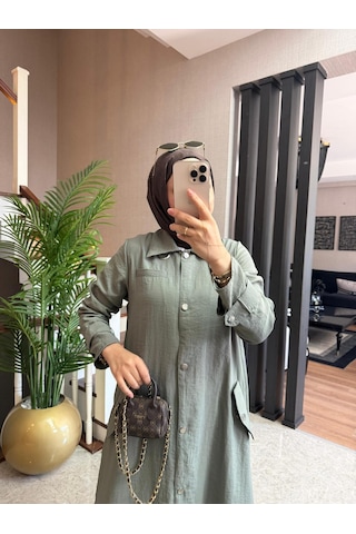 Esra Butik78 Haki Renk Büyük Beden Uyumlu Yazlık Paraşüt Kumaş Tesettür Elbise