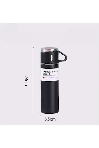 Bardaklı Paslanmaz Çelik Termos 500 Ml Sızdırmaz Kapak, 12 Saat Sıcak & Soğuk Siyah