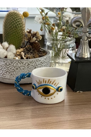 Burgu Kulp Gold Detay Göz 2 Noktalı Kalpli Mug Kupa Fincan