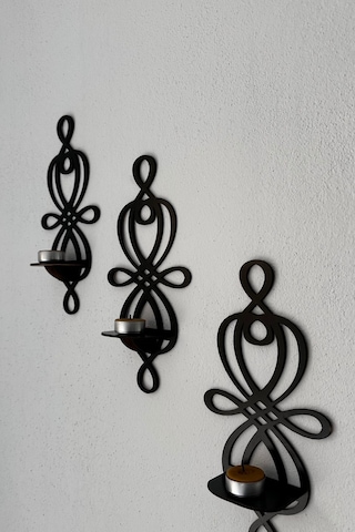 3 Lü Ahşap Duvar Mumluk Seti