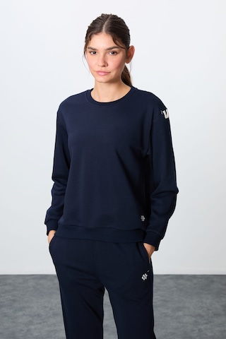 Tommy Life İndigo Kompakt Pamuklu Kalın Pürüzsüz Dokulu O Yaka Oversize Fit Kadın Eşofman Takım - 95341 Indıgo