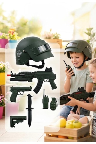 Kasklı Asker Setim Sesli Işıkllı 7 Parçalı Aksiyon Dolu Askeri Oyuncak Seti 8+ Yaş