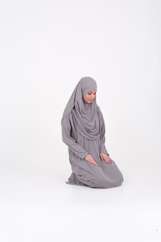 Setiora Tek Parça Namaz Elbisesi Boydan Giymeli Gri Çantalı