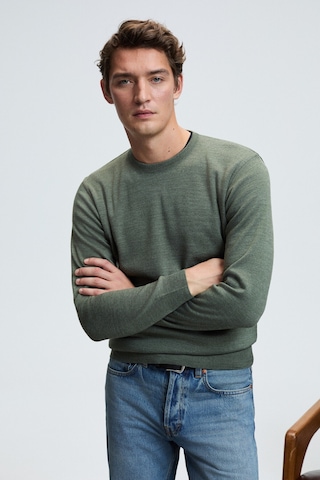 Grimelange VAREX Erkek Yuvarlak Yaka Basic Slim Fit Triko Haki Kazak