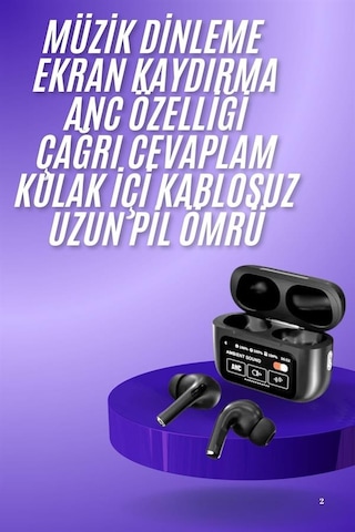 Yeni Nesil Anc Özellikli Çağrı Cevaplayan Dokunmatik Ekranlı Bluetooth Kulaklık Siyah