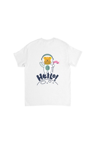 Paybuy Çocuk Uzay Astronot Baskılı Kısa Kollu Tişört Retro Grafik Merhab beyaz