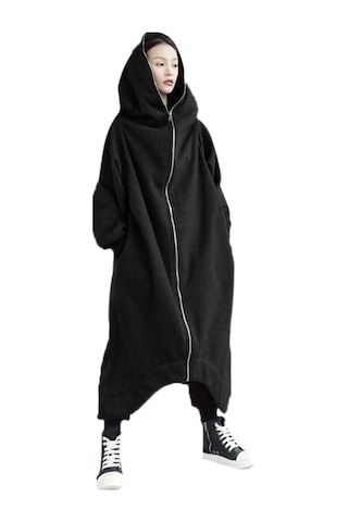 Novahub Kadın Kişiye Özel Fermuarlı Kapüşonlu Cepli Kazak - Siyah, Yumuşak Polyester, Kış Moda Siyah