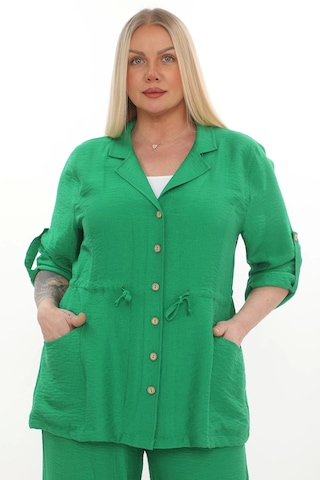 Lady Majestic Büyük Beden Viscose Cepli Ceket Benetton Yeşili