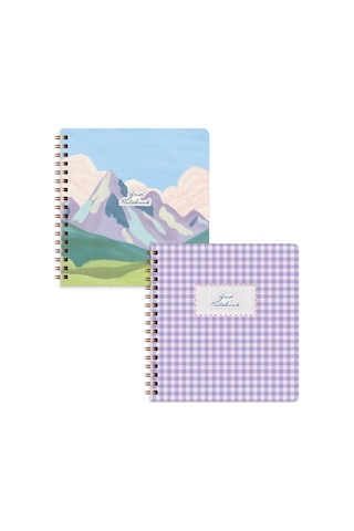 15x16 Spiralli Karton Kapak 2'li Kareli Not Defter Seti - Pötikare Çok Renkli
