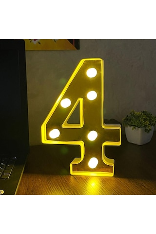 Dekoratif Led Işıklı 3D 4 Rakamı Büyük Boy Organizasyon Doğum Günü Kutlam
