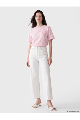Lcw Comfort Pembe Soft Touch Çiçek Aplikeli Bluz