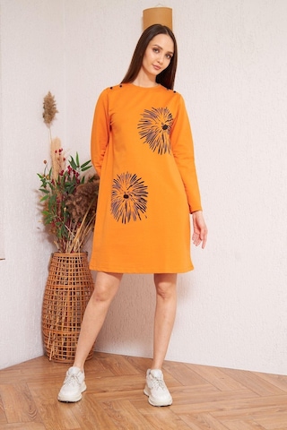 Darlin Moda Turuncu Baskılı Düğme Detaylı Tunik DM60346 Turuncu