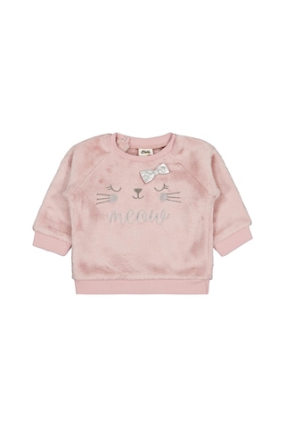 Civil Baby Fiyonk Meow Nakışlı 6-18 Ay Sweatshirt - Lila Soft Gül Kurusu