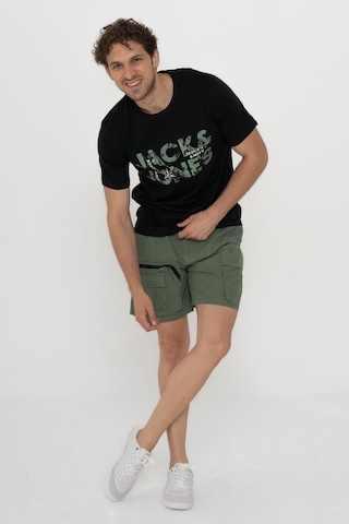 Jack & Jones 12215700 Techlogo Bisiklet Yaka Logolu Erkek Tişört Siyah Beyaz