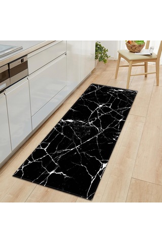 Suntek Mermer Zemin Paspas Uzun Kilim Halı Giriş Siyah Beyaz