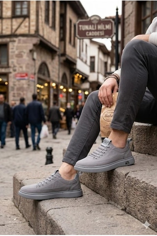 Guja 26y510-2 Rahat Kauçuk Taban Tekstil Lastik Bağcıklı Sneaker Erkek Ayakkabı Gri