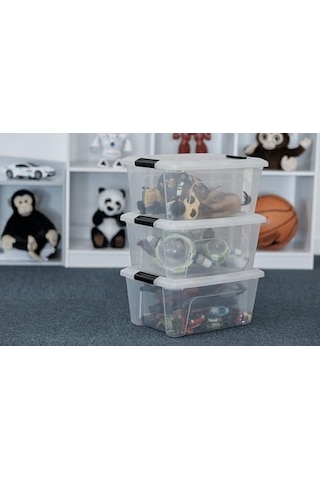 Kutu, Plastik Saklama Düzenleyici, 6'li Paket, 6 X 15 L, Sabit, Klipsler, İstiflenebilir, Çok Amaçlı, Oturma Odası, Genel