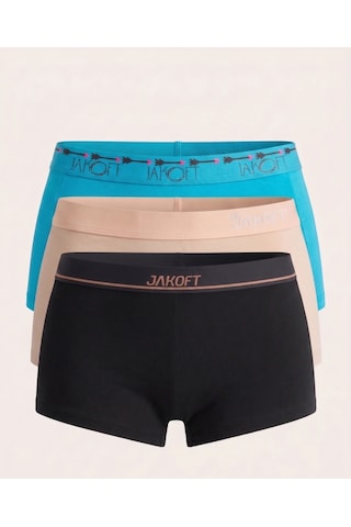 Jakoft Classic Pamuklu Kadın Boxer 3'lü Paket Siyah - Mavi - Ten