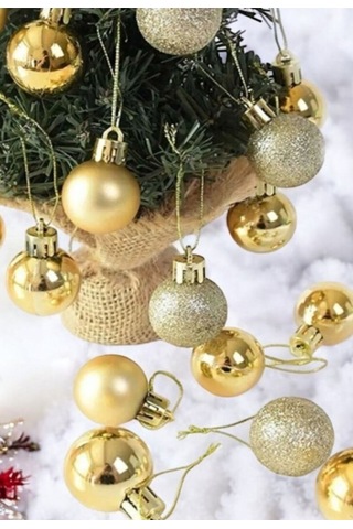 Özel 3 Lü Yılbaşı Seti 12 Li Gold Yılbaşı Ağacı Topu 12 Adet Çam Ağacı Çanı 10 Metre Peri Led Işık Çok Renkli