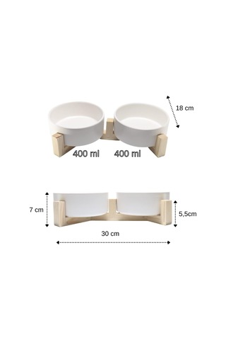Kedi Mama Su Kabı Ahşap Standı Ve Seramik Kasesi Yavru Evcil Hayvan Minimalist Design Mürdüm, Çiftli