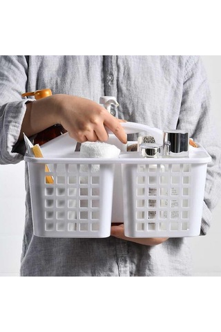 Tenfowee Beyaz Plastik Banyo Organizer Sepeti - 3 Bölmeli Taşınabilir Temizlik Malzemeleri Depolama Koli, Eldivenli Taşıma Kolu Beyaz