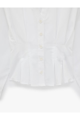 Koton Slim Fit Düğmeli Uzun Kollu V Yaka Poplin Gömlek Beyaz 7wak60103uw