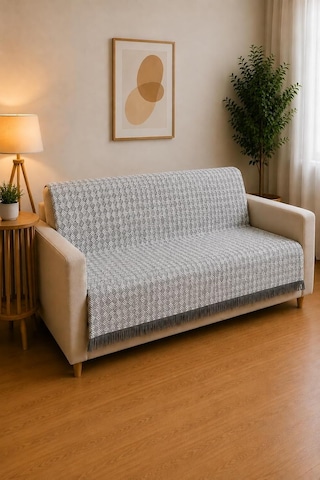 Çift Taraflı Buldan Dokuma Pamuklu Koltuk Örtüsü 170x210 Cm Çekyat Örtüsü Geometrik Desenli Koltuk Şalı - Koyu Gri Diğer