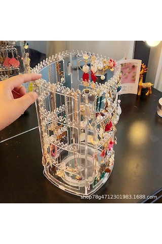 Döner Takı Ekran Standı Kulak Klipsi Küpe Küpe Saklama Standı Taşınabilir Takı Saklama Kutusu Asılı Kolye Rafı Siyah