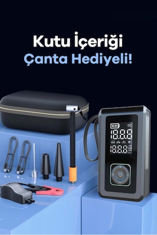 Exenar - Siyah - Akü Takviye Cihazı Hava Pompası 150psi Powerbank 8000mah 1000a Jump Starter Marş Basma Led Fenerli