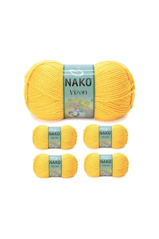 Tedar 5 Adet Vizon Premium Akrilik El Örgü İpi Yünü Renk No:184 Sarı Najmaddin (No:1) 8.5Cm X 10.5 Cm