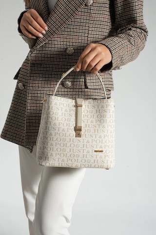 Just Polo Kadın Ters Kilit Çıtçıt Kapama Arkası Cepli El Çantası 21x23cm Krem