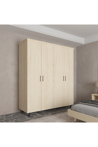 Renazzo Soft Wood 4 Kapaklı Masif Ahşap Gardırop Vernik Çam