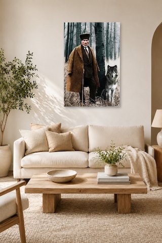 Tam Renk Mustafa Kemal Atatürk Ormanda Asil Kurt Ar03088 Dekoratif Kanvas Duvar Tablosu Çok Renkli