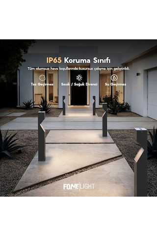 FoneLight Dualluz 75 cm LED Bahçe Aydınlatma Direği Antrasit Alüminyum IP65 Bollard Peyzaj Yürüyüş Yolu Lambası 9W 3000K