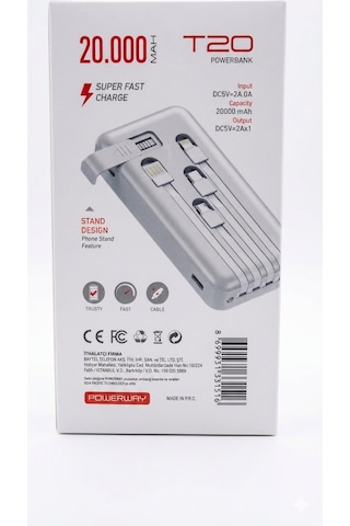 Powerway T20 Stand Özellikli 20000mah Hızlı Şarj Powerbank Beyaz