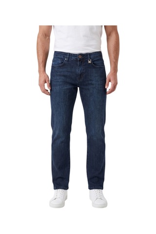 Deepsea Erkek Regular Fit Standart Kesim Likralı Taşlanmış Koyu Lacivert Kot Pantolon Esnek Pamuklu Jean 2600982
