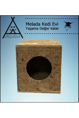 Melada Kedi Evi Dış Ortam Uygun Ahşap Kedi Evi Osb 34x32x26 Cm