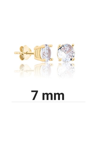 925 ayar Gümüş 14k Altın kaplama 7 mm Tektaş küpe