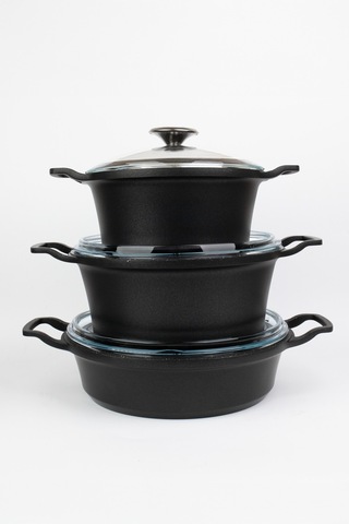 Masterchef Döküm 7 Parça Dik Kulak Tencere Seti Siyah