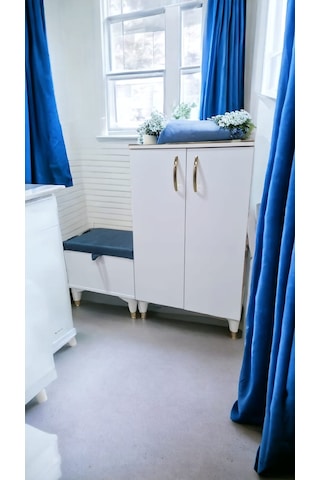 2 Kapaklı Puflu Ayakkabılık Beyaz