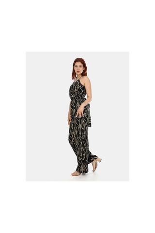 J&kstores Bağlamalı - Desenli Kahve Tulum Siyah