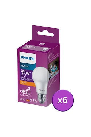 Philips Led 10-75W Ampul 2700K Sarı Işık 6Lı
