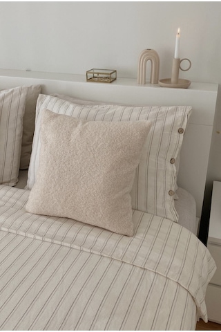 Teddy Kare Kırlent Kılıfı Krem 45x45 Krem